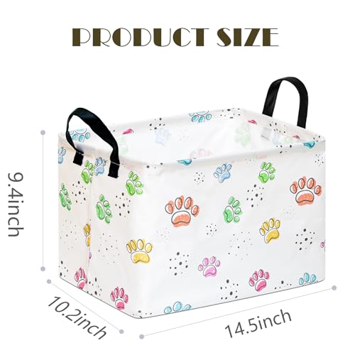 Image of Baby Storage Basket,Colorful Dog Paw Print,Waterproof Lining, Leather Handles, Collapsible for Kids Toys, Pets Supplies, Gift Basket