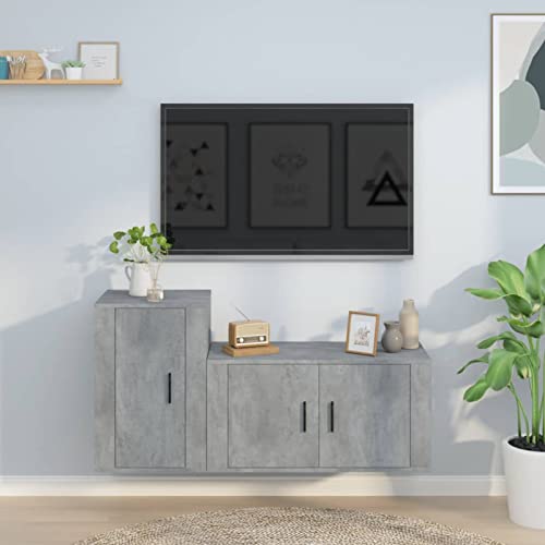 Homgoday Ensemble de meubles TV 2 pièces en contreplaqué gris béton, meuble pour TV, salon, salle à manger, table basse, télévision, équipement de...