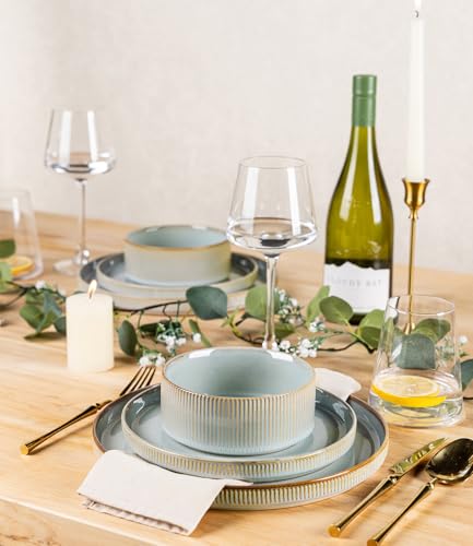 Image of TheTerra Ceramic Dinnerware Sets for 4, 12 Pieces Porcelain Lightweight Plates and Bowls Sets, Scratch Resistant Dish Set, Oven & Microwave & Dishwasher Safe,Illusion Blue