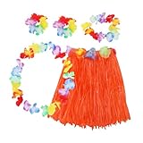 [DEARMAMY] 夏威夷 用ルアウパーティースカート オレンジ草スカート 花冠 ブレスレット付き 写真撮影やビーチ衣装に で快適なダンスコスチュー