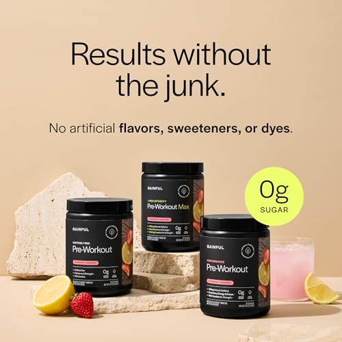 Image of Gainful High Intensity Pre Workout Powder with 200mg Caffeine, 5g Creatine, Strawberry Lemonade Flavor, Supports Energy, Strength, Endurance, & Recovery, BCAAs, Beta Alanine, L-Citrulline, 20 Servings