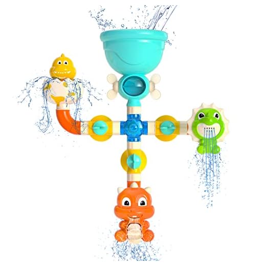 ECHOCUBE Juguete de baño para bebés, Juguete de bañera de Animales con Manguera y estación de Cascada, Bañera Juguetes de Agua, Set de Regalo de Juguete de baño de Dinosaurio para niños 1 2 3 4 años