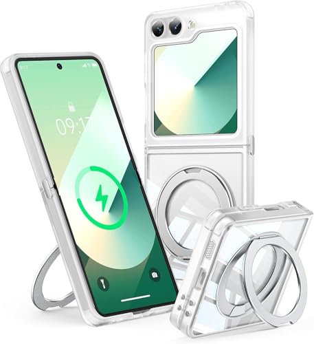 ?360°Spin Magnetic Stand? Case for Galaxy Z Flip 6/5 ?Fit for MagSafe & Pixelsnap? Cover with Ring Holder ?No-Yellow Crystal Clear? Camera Protection Phone Samsung Galaxy Z Flip 6/5 Case - Clear