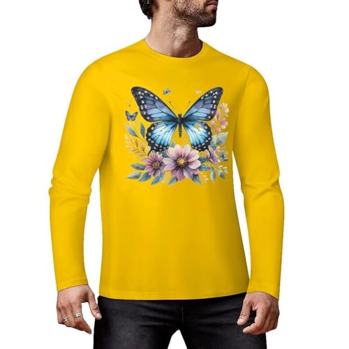 Camiseta de manga larga con estampado de mariposas azules para hombres y mujeres, Estilo amarillo medio, 5XL