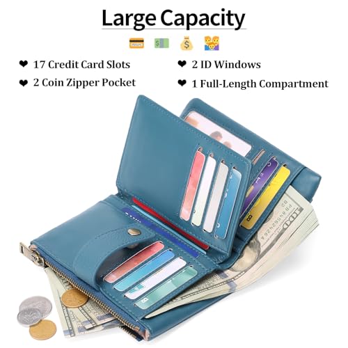 Image of SENDEFN Small Wallet for Women Leather RFID Blocking Wristlet Wallet Credit Card Holder with Double Zipper Coin Purse Ladies Bifold Purse