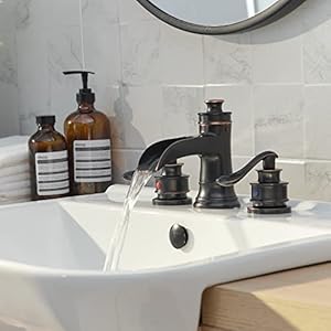 Bathroomfaucet3holeoilrubbedbronzeforsinkwaterfallwidespread8inch2handlefarmhousewithpopupdrainwithoverflowvanitybasinlavatorycommercialparts  Urban Country Home Decor Bathroom faucet 3 hole oil rubbed bronze for sink waterfall widespread 8 inch 2 handle farmhouse with pop up drain with overflow vanity basin lavatory commercial parts  urban country home decor