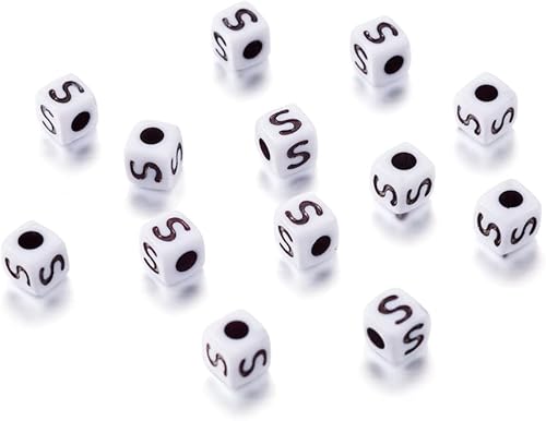 240 cuentas de acrílico opaco en forma de cubo de letras S de plástico blanco alfabeto suelto espaciador cuentas cuadradas de 0.157-0.197 in para