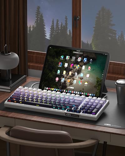 Image of MageGee SKY98 Mechanical Gaming Keyboard, 96% Hot Swappable Wired Custom Creamy Keyboards w / 5-Layer Sound Dampening, RGB Backlit, Side Printed Keycaps for Win /Mac (White & Purple, Purple Bird Switch)