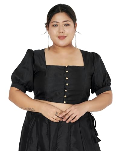 Image of studio rasa Women's Plus Size Silk Blend Button Down Crop Top for Wedding Festive Party