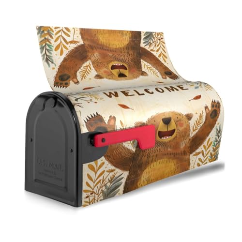 Image of Dujiea Brown Bear Mailbox Wrap - Waterproof Magnetic Post Box Cover, Standard Size 21 inchX 18 inch Garden Yard Home Decor