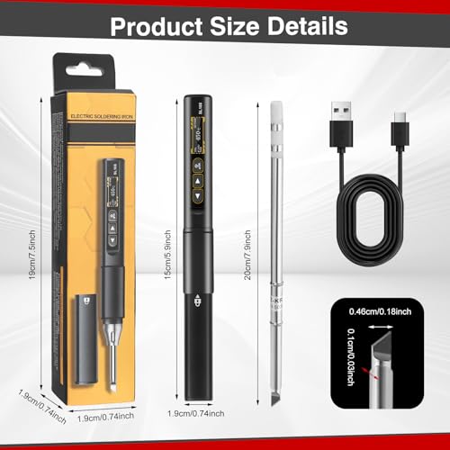 Draagbare soldeerbout met accu, 96 W USB C soldeerbout, soldeerbout set met instelbaar 100-450 °C, hoge capaciteit en snel opwarmen, digitaal scherm, precisiesoldeerbout met standaard, gassoldeerbout - Afbeelding 3