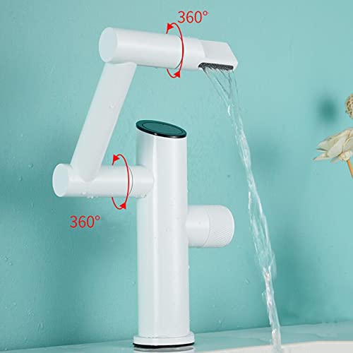 Robinet de lavabo cascade blanc en laiton mitigeur pivotant salle de bains - 7