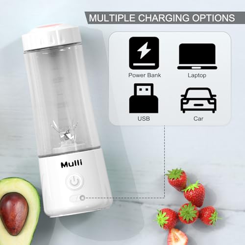 Image of Mulli Portable Blender,USB Rechargeable Personal Mixer for Smoothie and Shakes, Mini Blender with Six Blades for Baby Food,Travel,Gym