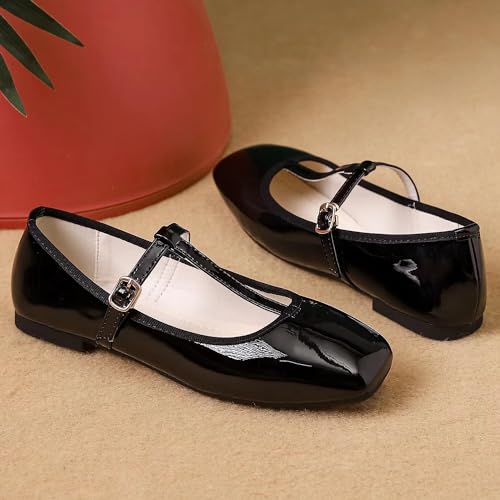Hee grand Patent Leather Flats for Women Adjustable T-Strap Buckle Square Toe Mary Jane Shoes Comfortable Flats3