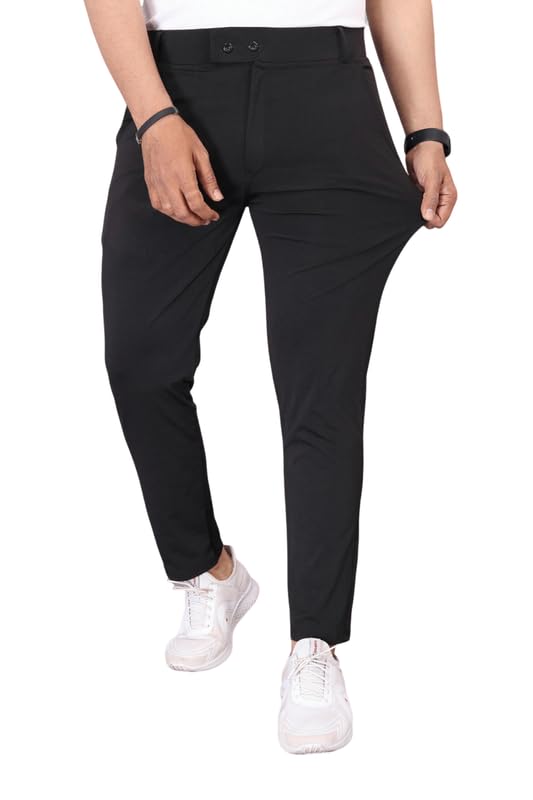 Men's Slim Fit Lycra Blend Trousers | Stretchable Formal Pants with 2-Button Closure | Wrinkle-Resistant, Comfortable Office, Business & Travel Wear