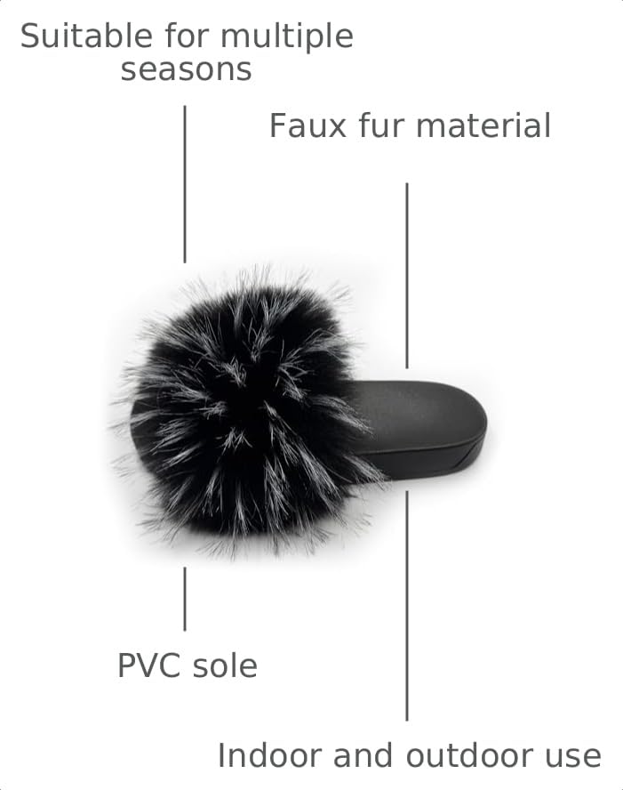 Image of Women's Faux Fur Slides Slippers Fluffy Fuzzy Sandals Open Toe Furry Slide Flip Flop Indoor Outdoor
