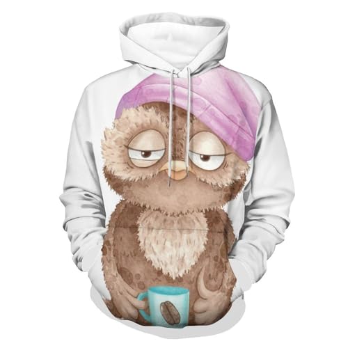 Hoodie hibou imprimé sweat-shirt manche longue pour homme et femme pull taille S