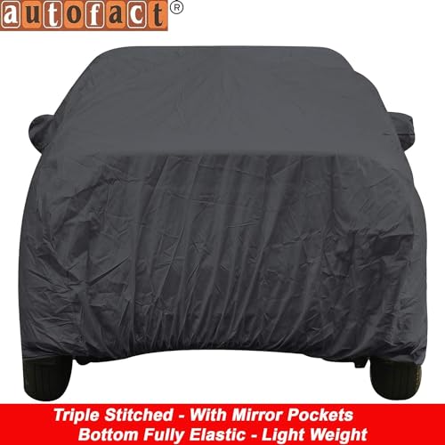 Image of Autofact Car Body Cover with Mirror Pockets Compatible for Maruti Suzuki Grand Vitara (Triple Stitched, Bottom Fully Elastic, Dark Grey)