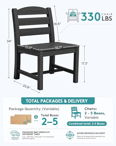 Image of SERWALL Outdoor HDPE Armless Dining Chairs Set of 4, Black