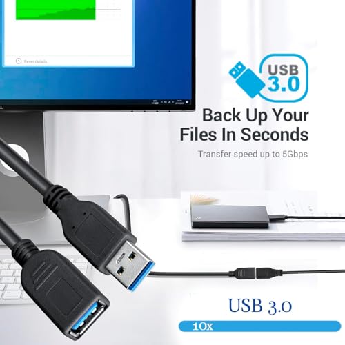 Image of USB 3.0 Extension Cable - High Speed Data Transfer up to 5Gbps, Male to Female Extension Cord for PC, Laptop, Printer, Hard Drive, Keyboard & More (USB CABLE 3M)
