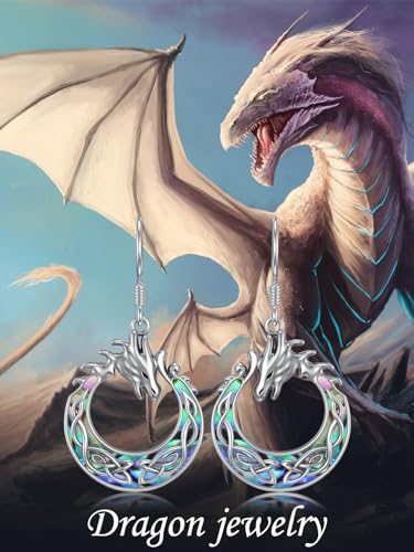 WINNICACA Dragon Earrings Sterling Silver Dragon Dangle Drop Earrings Abalone Shell Celtic Dragon Jewelry Dragon Gifts for Women Birthday Christmas2