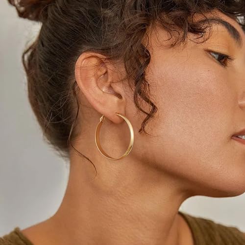 Image of Gold Hoop Earrings for Women with 925 Sterling Silver Post | Hypoallergenic Lightweight Thick Hoops Earrings for Women Trendy Jewelry Gift