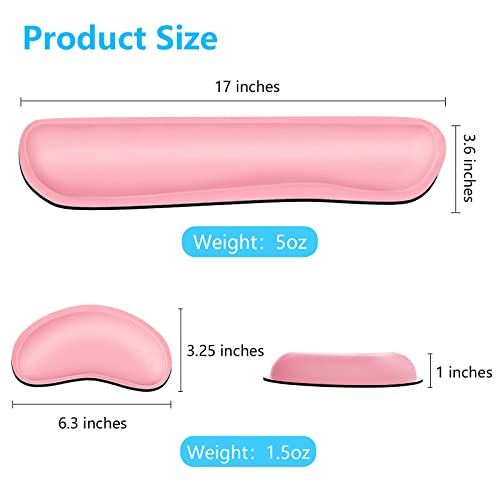 Dapesuom Keyboard Wrist Rest Pad, Mouse Wrist Rest Support, Ergonomic Mouse Pad, Upgrade Cleanable Pu Leather Keyboard Wrist Pillow Rest Pad, Widened Memory Foam Set, Easy Typing, Pain Relief, Pink #TOP5