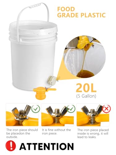 15 PCS Honey Extractor Kit, 2 Pack 5 Gallon Honey Bucket with Gate, 58-90% Refractometer Harvesting Equipment Hive Tool Bucket Rack Gloves Beekeeping Frame Gripper Strainer Knife - Image 4