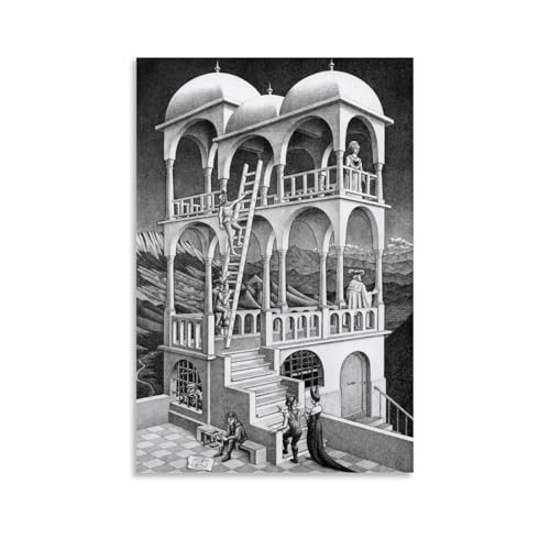 XuXueCC Reproduction sur toile transparente du Belvedere By Maurits Cornelis Escher - Décoration murale d'intérieur moderne sans cadre - 20 x 30 cm