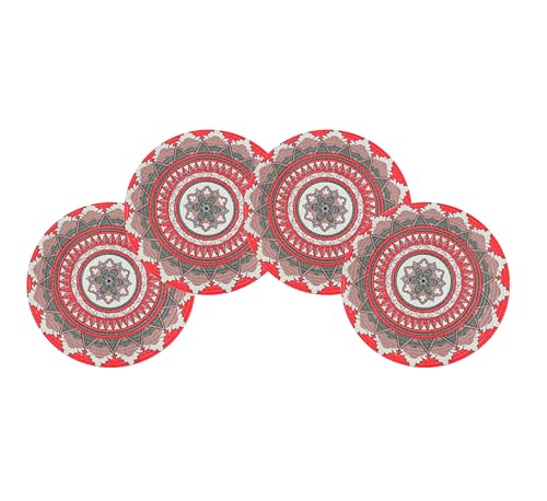 Image of LaVichitra Cotton Table Placemat | Dining Table Mat | Bed Side Table Mat | Cotton Round Shape Placemats | Washable PlaceMat for Shelves & Plant Pots - Pack of 4, Folk Art