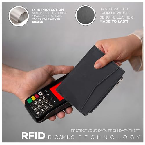 Image of Oak Leathers Leather Wallet For Women - Small RFID Coin Purse Credit Card & ID Holder for Ladies, Gift for Women's, Bifold Wallets (Crazy Horse Black)