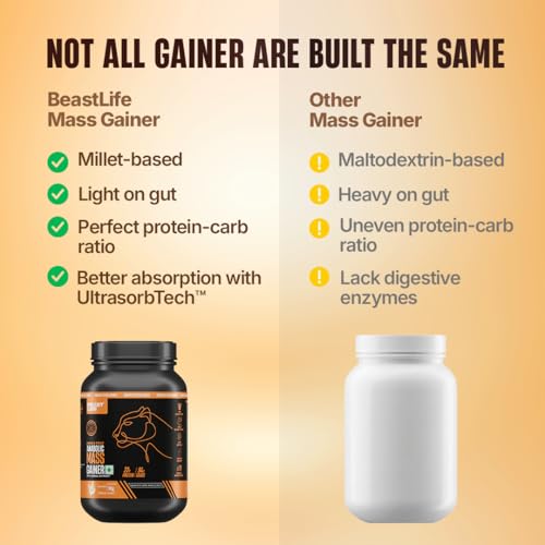 Image of BeastLife High Protein Mass /Weight Gainer | 1 KG | Malai Kulfi | NABL LAB Tested | For Muscle Gain & Fast Growth | Cereal-Based Formula, No Maltodextrin | India's #1 Cereal Based Bulk Gainer