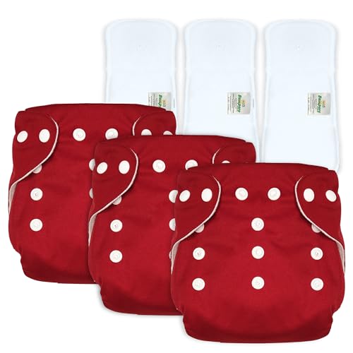 Image of Bumpers Baby Reusable Cloth Diaper with Insert Pad | Leak-Proof, Super Absorbent & Ultra Soft | Adjustable & Washable Cloth Diaper | Prevent Rashes | Freesize 5-17Kg | (3M-3Y), Pack of 3, Red
