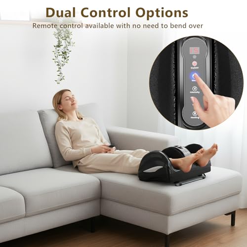 Image of TISSCARE Air Compression Foot Massager Machine for Pain Relief with Kneading, Electric Shiatsu Foot Calf Leg Massager with Heat for Blood Circulation, Feet Massage Machine for Home, Gift for Man Woman