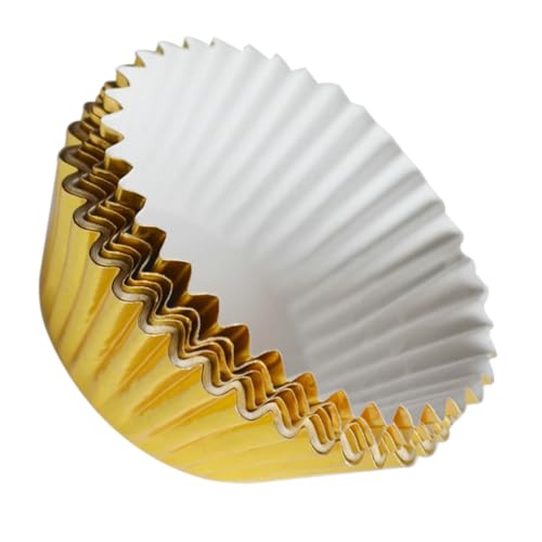 MUELODSIC 100 Piezas Moldes de Aluminio para Cupcakes Dorados para Hornear Magdalenas Mini Moldes Resistentes para Pasteles y Muffins para Fiestas y Celebraciones