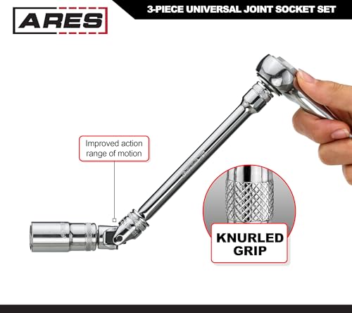 image for ARES 70197-3-Piece Universal Joint Socket Set - Includes 1/4-Inch, 3/8