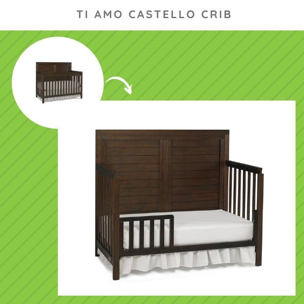 Image of Toddler Bed Safety Guard Rail for Ti Amo Convertible Cribs by Bivona - Solid Wood Rail for Convertible Crib to Toddler Bed Conversion - Safety Bed Rail for Children (Option 1,Wire Brushed Brown)