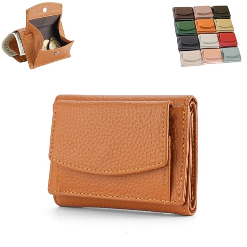 Generic Preliminary Wallet With Coin Pouch, New Genuine Leather Rfid Blocking Card Holder Organizer Folding Mini Wallet Unisex, Women's Foldable Short Wallet,Premium Leather Wallet for Women (Brown)