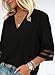 Women's V-Neck Mesh Panel 3/4 Sleeve Blouse Casual Solid Loose Business Work Top Office Shirts Black