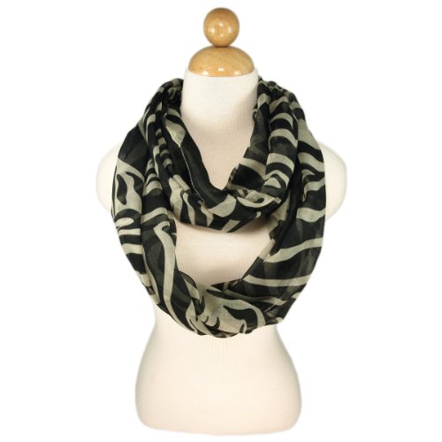 Zebra Animal Print Infinity Loop Fashion Scarf - Gray & Beige Colors Available2