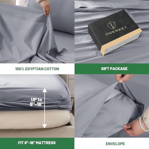 Image of 1000 Thread Count Egyptian Cotton Sheets Queen Size Set 4PCS Sateen Weave Soft Breathable 16-Inch Deep Pocket(Queen,Silver Grey)