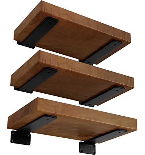 Leopo 8 Inch Floating Shelf Bracket, 1/4” Thick Heavy Duty Rustic Industrial Shelf Bracket, Floating Hidden Metal Shelf Bracket, 6 Pack #TOP24