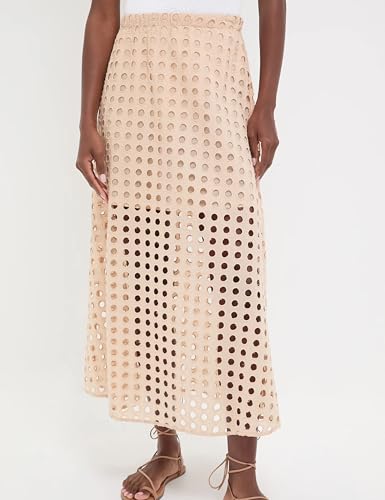 Huaqiao Women Casual Long Skirt Summer 2025 Cotton Eyelet Elastic Beach Maxi Skirt with Underneath3