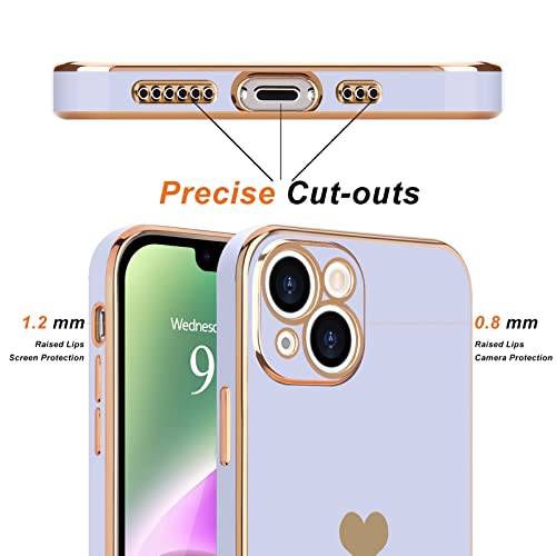 Teageo for iPhone 14 Case Cute Heart Pattern for Women Girls Slim Luxury Bling Plating Soft TPU Anti-Scratch Shockproof Bumper Phone Case for iPhone 14 - Image 3