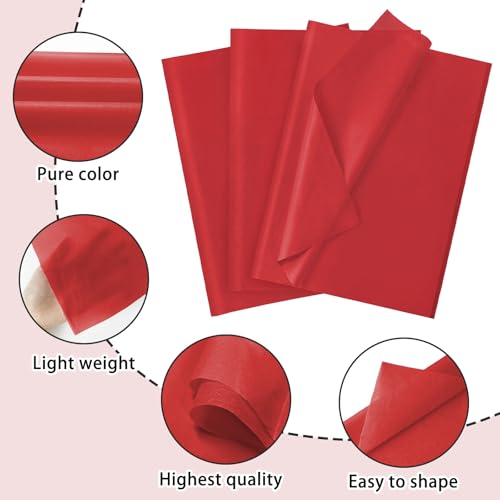 Image of 120 Sheets Tissue Paper Bulk, Christmas Red Tissue Paper for Gift Bags Gift Wrapping, Wedding Birthday Party DIY Project,14 x 20 Inch