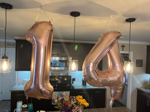 Image of Number Balloons 11 Balloon Rose Gold for 11th Birthday Decorations, 40 inch | Saturated Color, Large 40 in, With Straw & Hanging Hole, For Back-to-School Season, Wedding, Christmas, New Year, Anniversary
