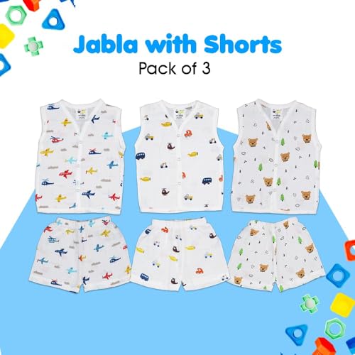 Image of Muslin Jabla & Shorts|For Boys & Girls|Summerwear Sleeveless Vest|Baby Products|Casual Clothing Set