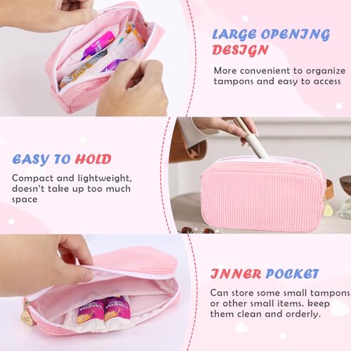 Image of 22 PCS First Period Starter Kit Gift for Teen Girls Period Bags for Teen Tweens Girls with Corduroy Sanitary Pad Storage Bag, Wipes, Menstrual Tracker, Disposal Pouches and More (Pink)