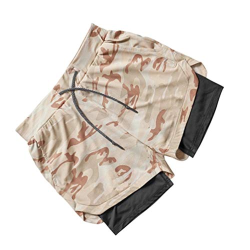 Bermuda masculina KesYOO camuflada de camada dupla esportiva shorts com cordão ajustável e bolsos pa