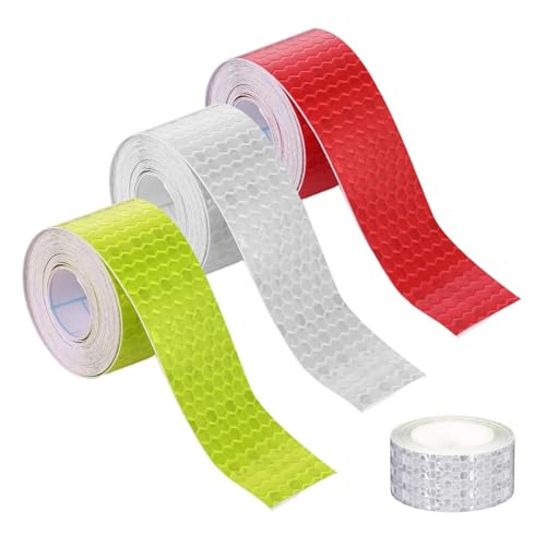 Livawnd 3 Rolls Reflective Tape Outdoor Waterproof Reflective Warning Tape Reflector Tape Night Safety Stickers Silver Red Yellow Reflective Tape for Trailer Bicycles Clothing (1 Inch x 30 Ft)